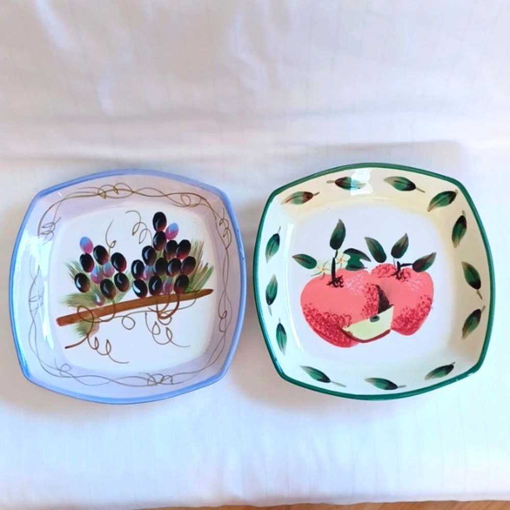 Gryphonware Set of 2 Square Fruit Motif Side/Snack Plates